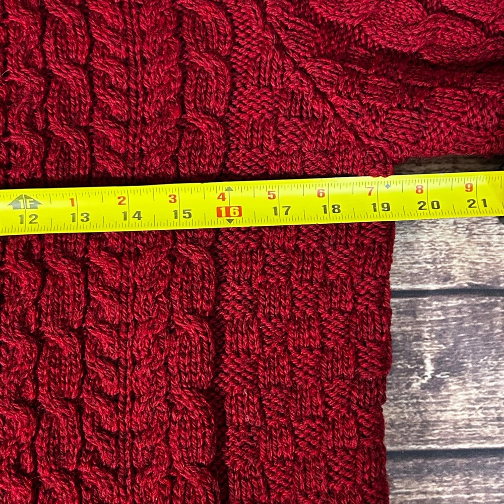 LL Bean Womens Merino Wool Cable Knit Cardigan Sweater Burgundy Red Ireland M - Picture 7 of 9